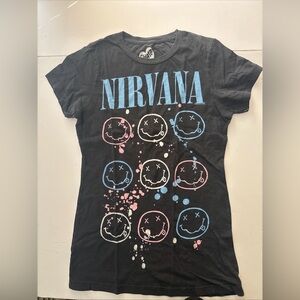 Vintage 2009 Nirvana Chaser Smiley Splatter Tee Juniors L Fits like Women's XS/S